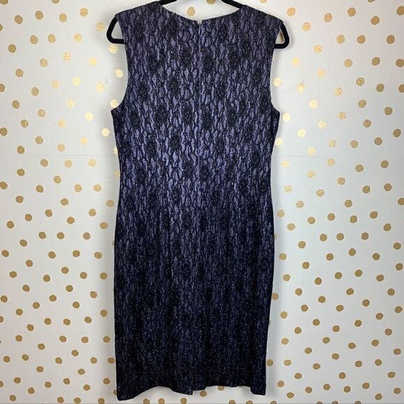 Tahari Sleeveless Floral Lace Glitter Dress 12 - Picture 3 of 4
